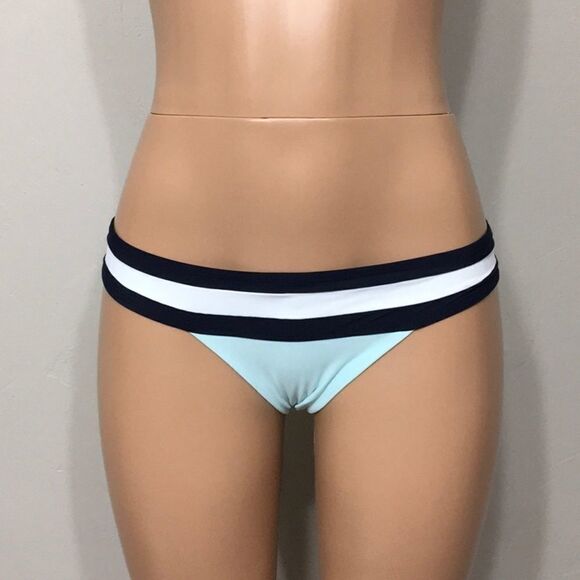 PILYQ Aquamarine banded teeny bikini bottoms. Large - Picture 5 of 8